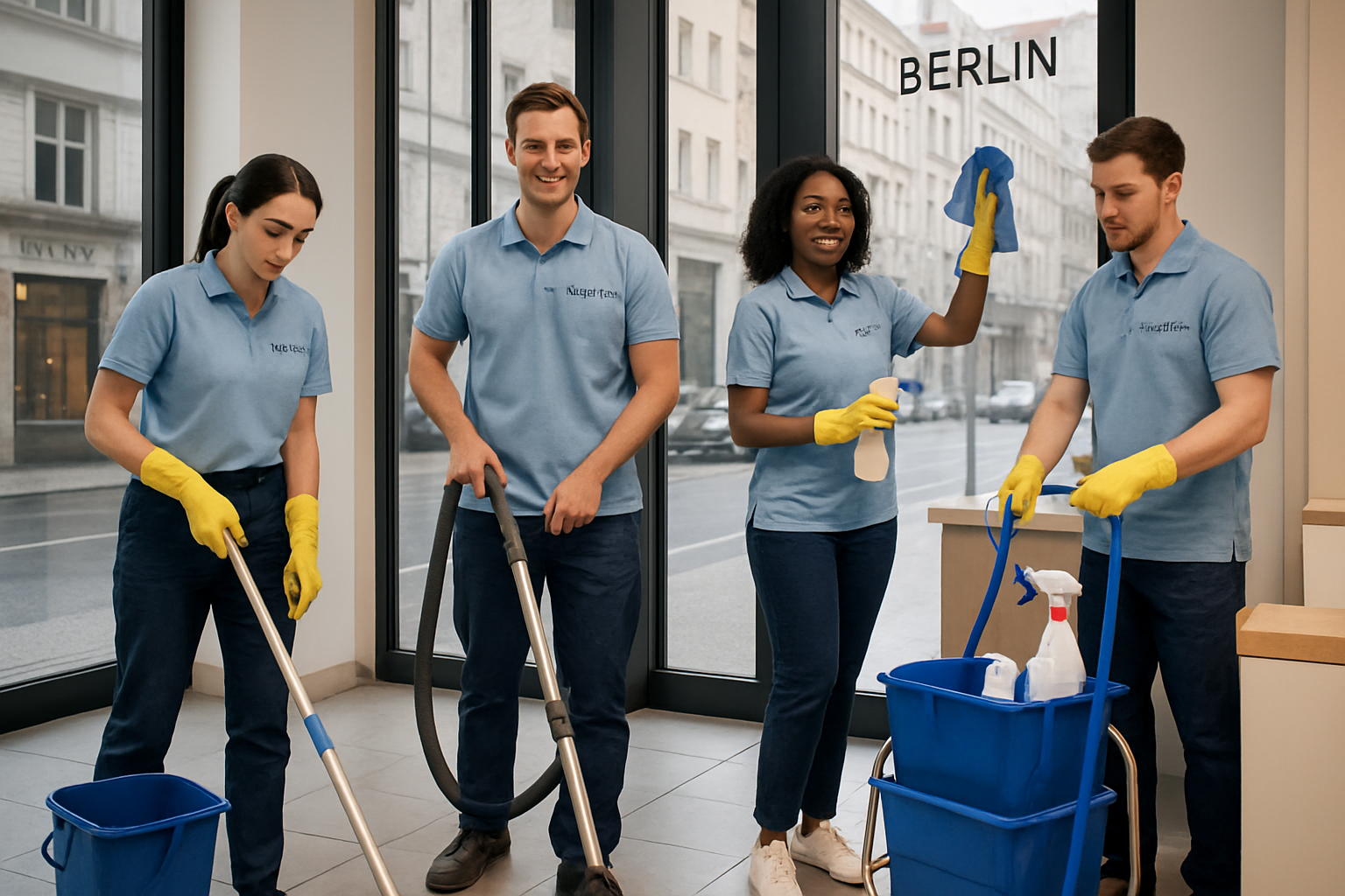 Team von Cleantopia bei der Reinigung eines Geschfts in Berlin